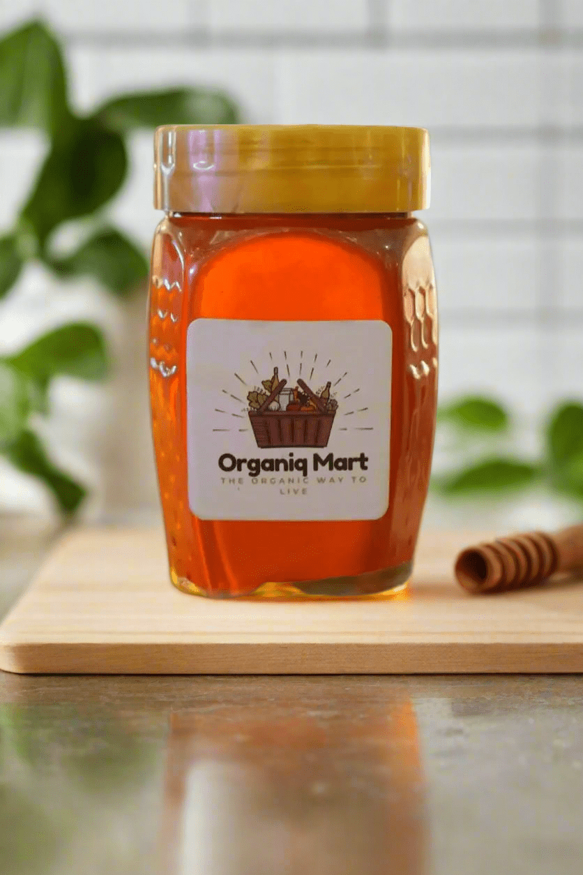 Pure raw organic honey in 500g glass jar from Organiq Mart