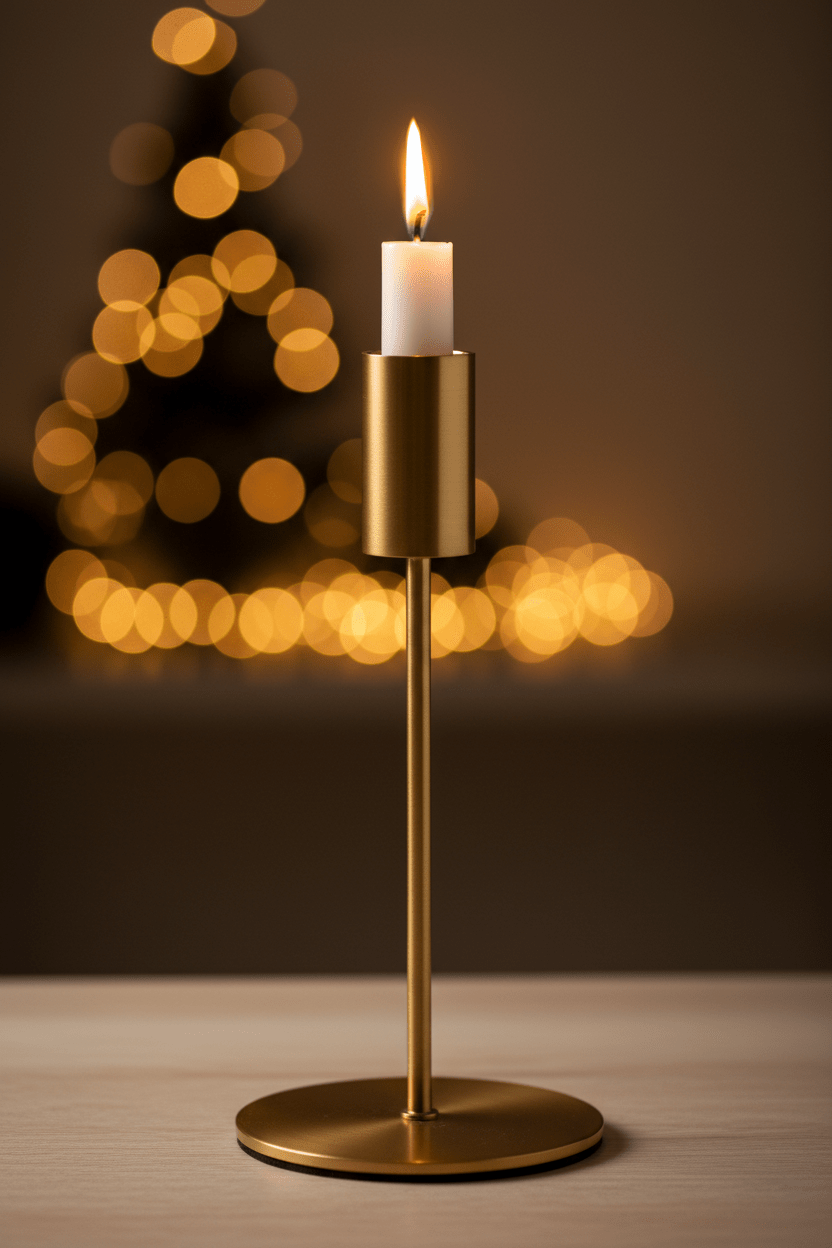 Close-up with candlelight on cylindrical stand