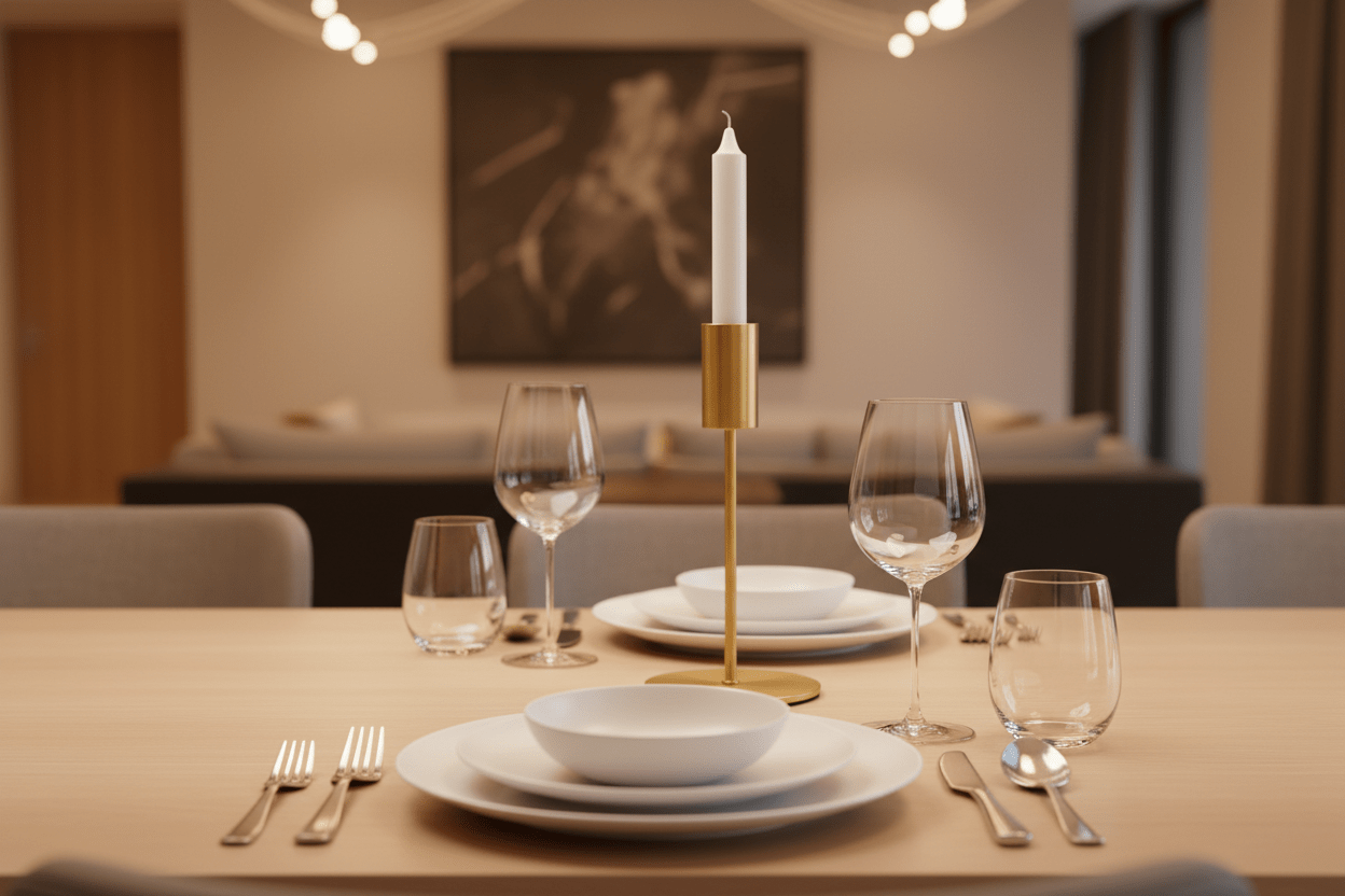 Cylindrical stand in modern dinner setting
