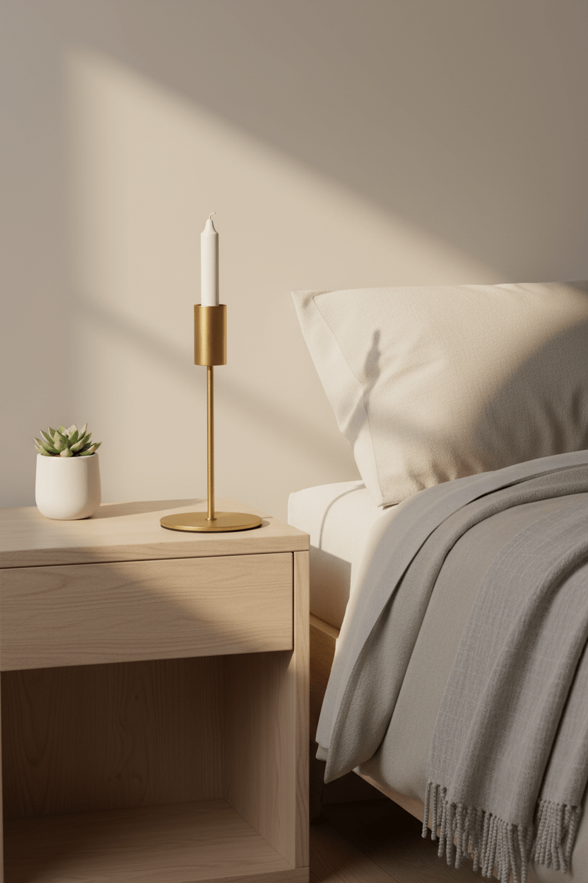 Cylindrical stand on bedside table