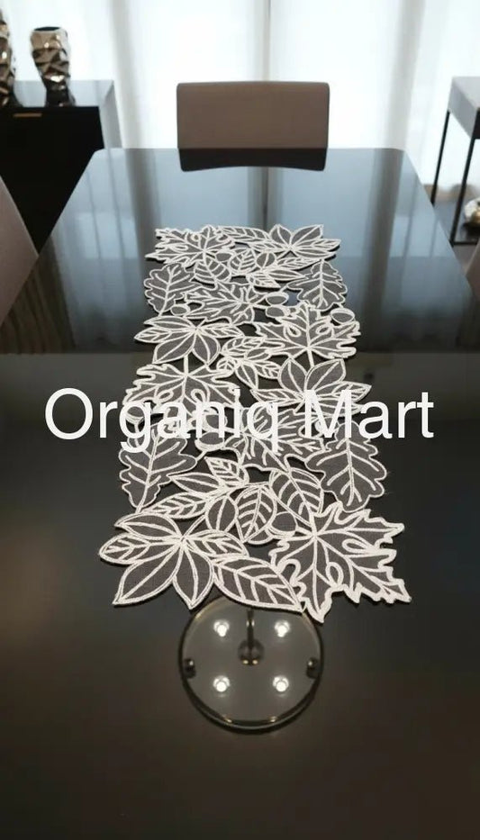 Imported Table Runner - Black & White Leaves Home Decor