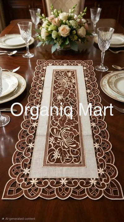 Imported Table Runner - Maroon Beige Home Decor