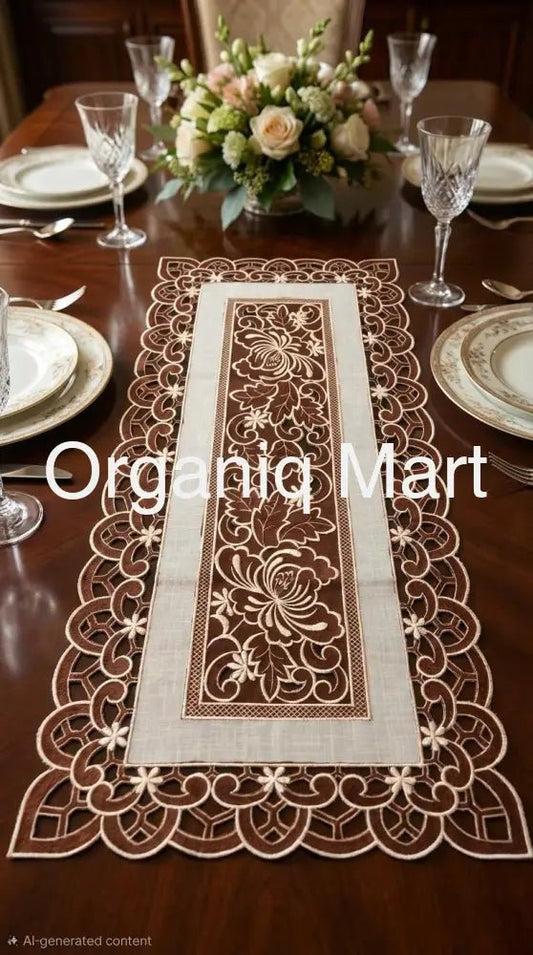 Imported Table Runner - Maroon Beige Home Decor