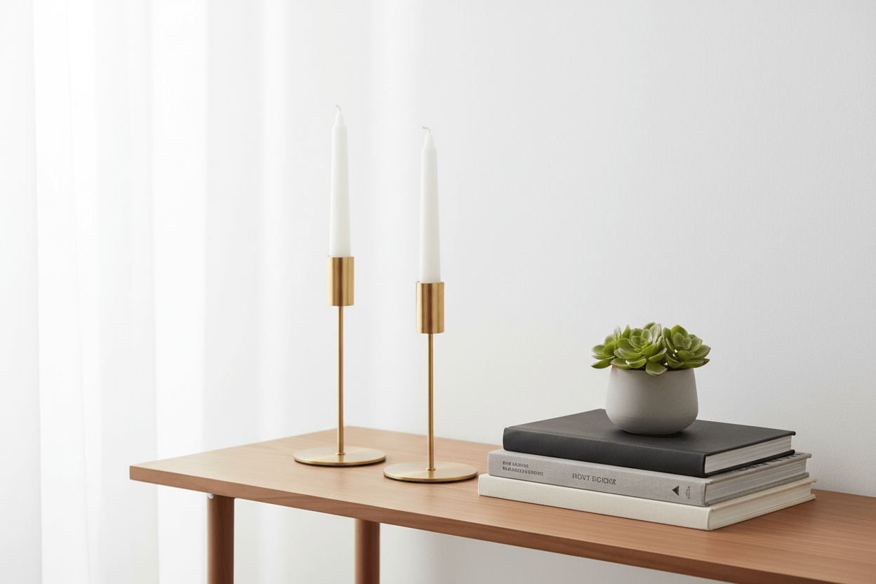 Pair of cylindrical gold candle stands
